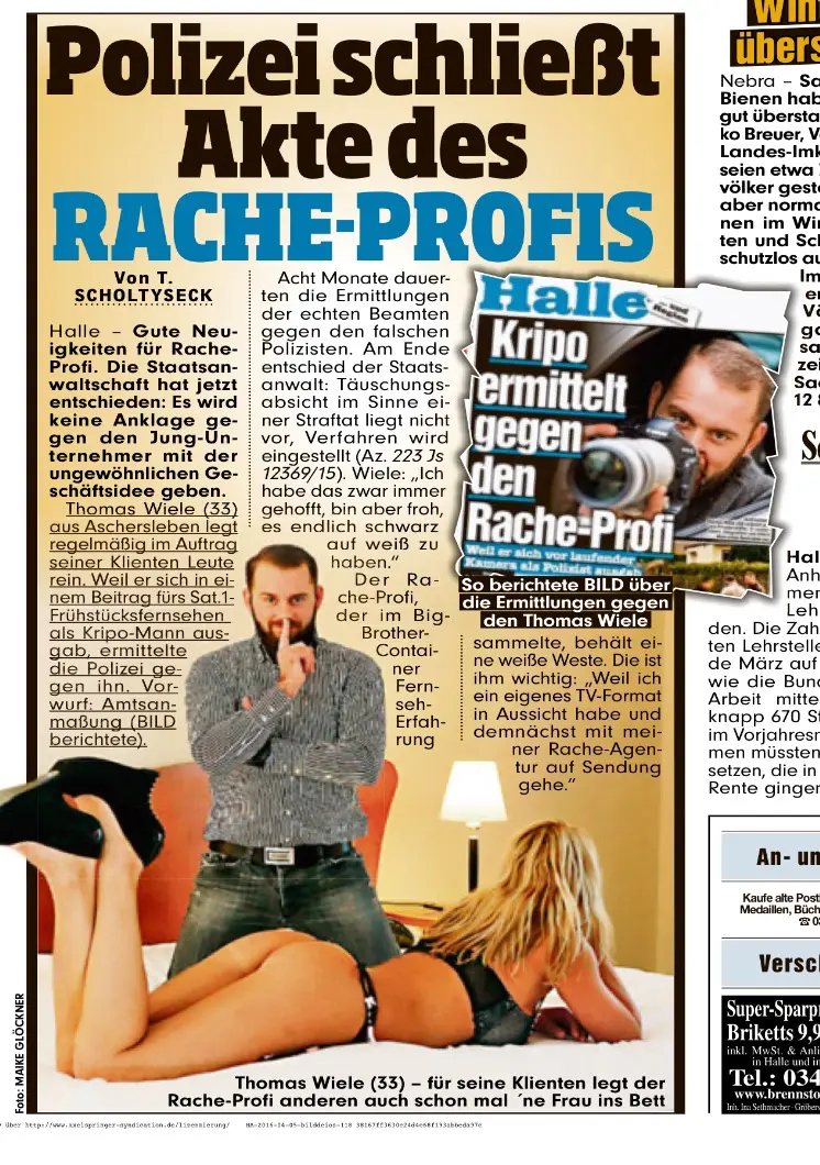 Zeitungsbericht über die Racheagentur und Racheprofi